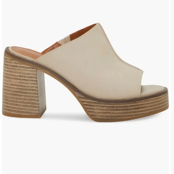 Lucky Brand Dinali Platform Leather Block Mules Beige NEW​ - Picture 10 of 10